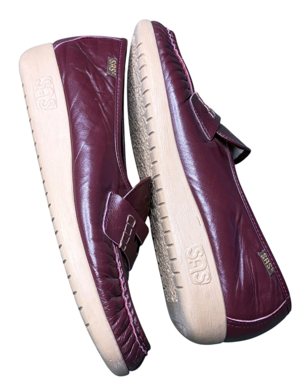 SAS Women’s Vintage Hand-sewn Wine Red Slip On Penny Loafers (SEE DESCRIPTION) - Picture 4 of 4